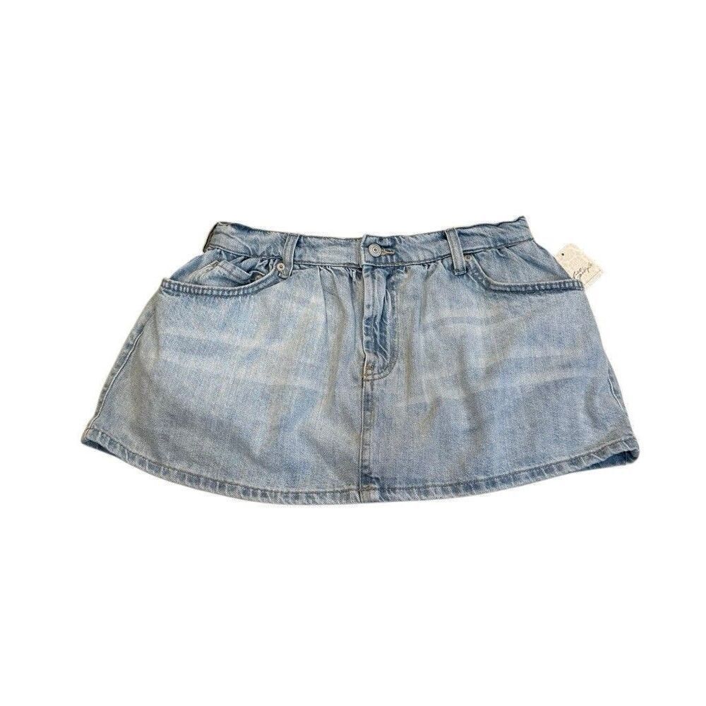 Free People We The Free Demi Denim Skort 28 Aura Blue Jean Mini Skirt Shorts
